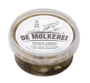 Olijf groen met geitenroomkaas 140 gr.