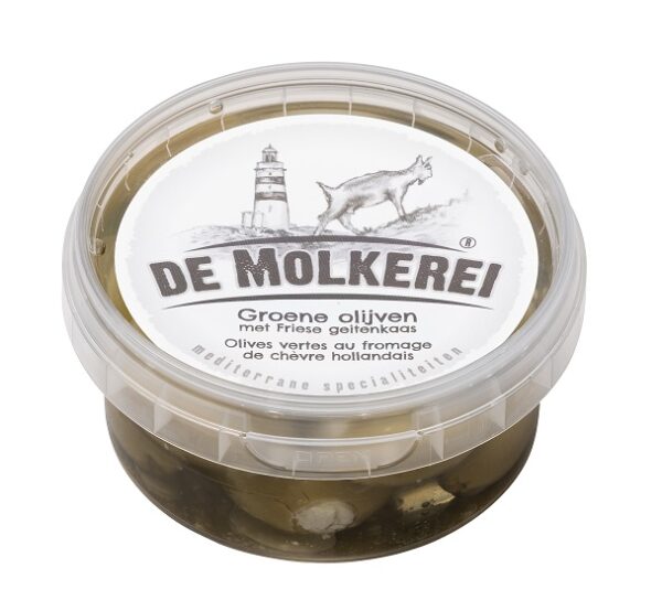 Olijf groen met geitenroomkaas 140 gr.