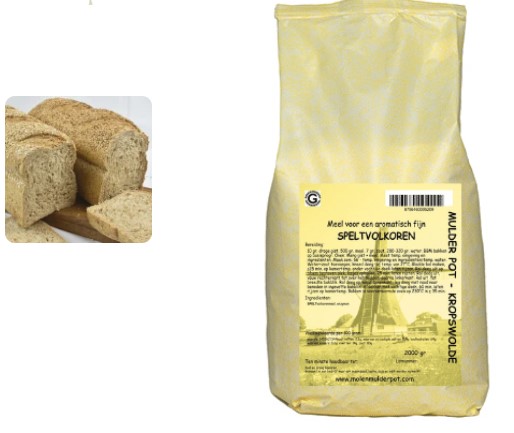 Speltvolkorenmeel 2 kg.