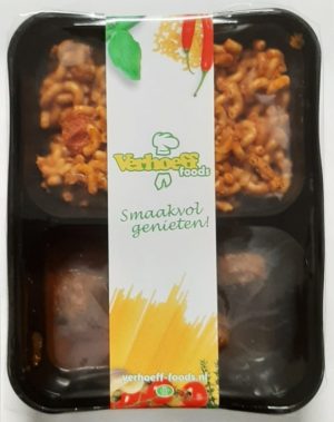 Macaroni met Indische balletjes 450 gr.