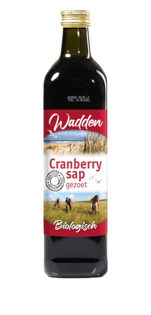 Wadden Cranberrysap gezoet BIO 750 ml.