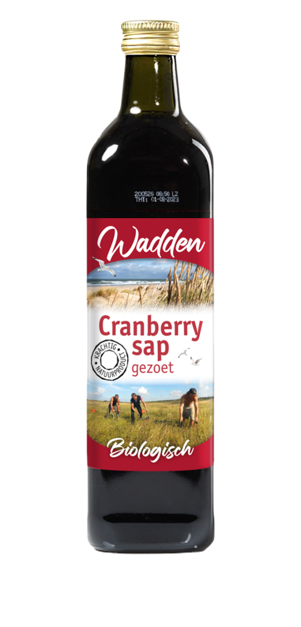 Wadden Cranberrysap gezoet BIO 750 ml.