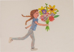 Postkaart meisje bosje bloemen  10x1 stu
