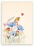 Kaart vogeltje bij bloemen  10x1 stuks