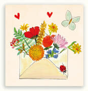 Kaart envelop bloemen hartjes  5x1 stuks