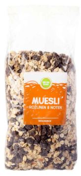 Muesli met rozijnen en noten BIO 6x1kg.