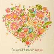Kaart hart bloemen bladeren  10x1 stuks