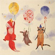 Kaart dieren en ballonnen  10x1 stuks