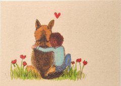 Kaart jongen en hond hartje  10x1 stuks